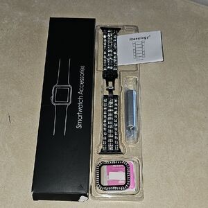 Black and White Smartwatch Band with Rhinestone Frame